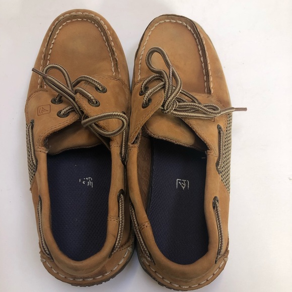 Kids Sperry top-sider Intrepid deck shoes size 3. Brown/tan in color. Leather - Picture 7 of 8